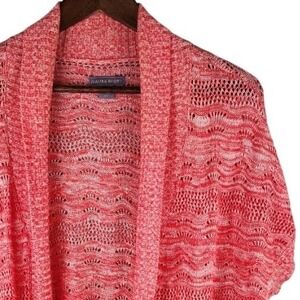 Crochet Knit Open Cardigan Sweater Coral Pink Space Dye Womens Large Laura Scott